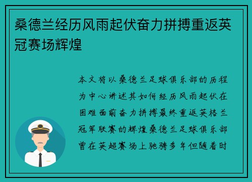 桑德兰经历风雨起伏奋力拼搏重返英冠赛场辉煌 桑德兰经历风雨起伏奋力拼搏重返英冠赛场辉煌